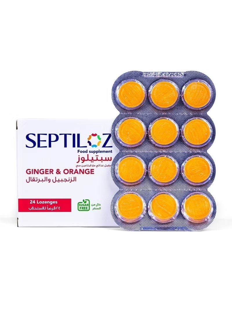 Septilose Ginger & Orange Sugar-Free Lozenges - Warming Throat Relief - 24 Lozenges